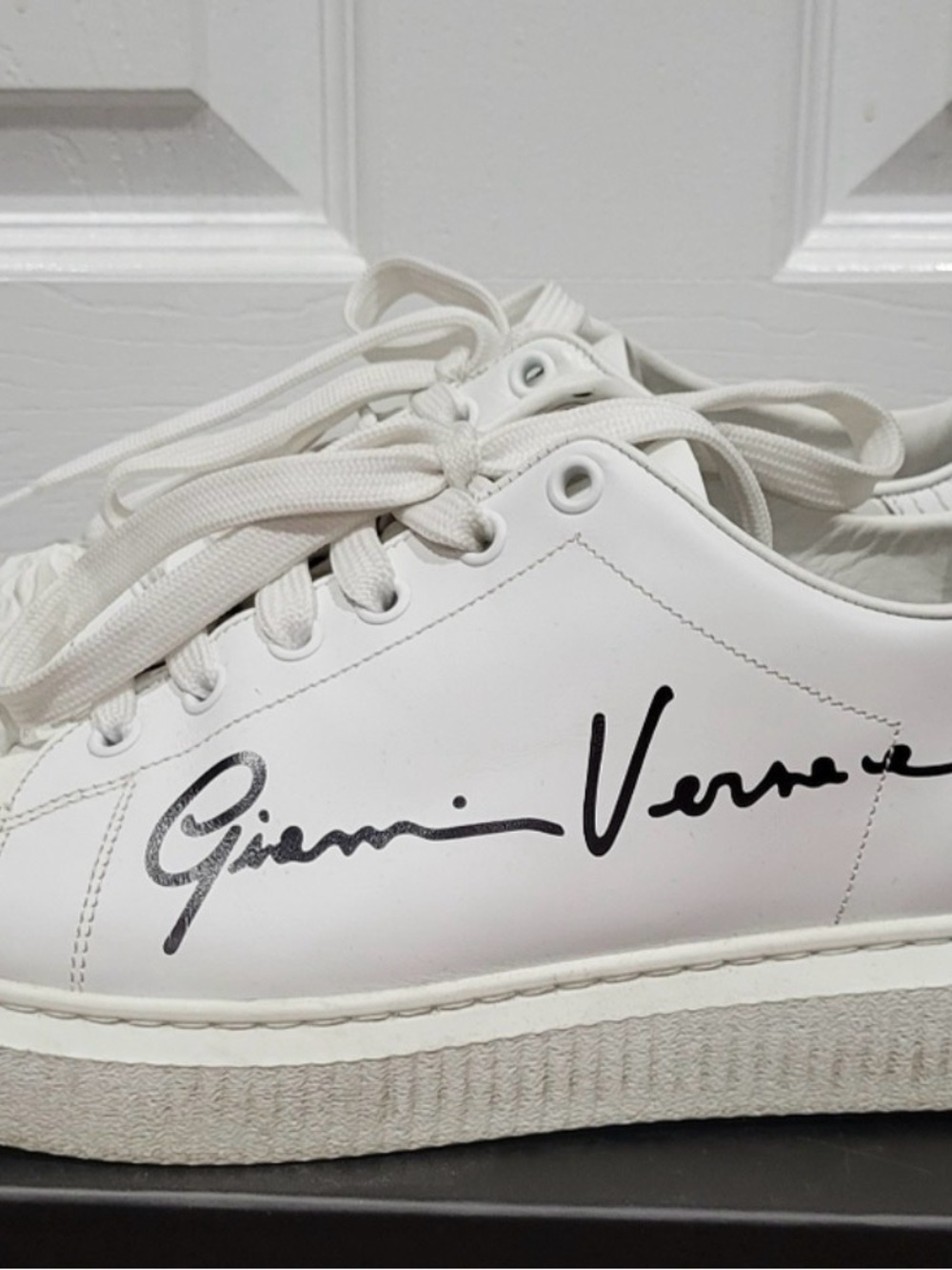 Versace White Sneakers with Black Signature Script